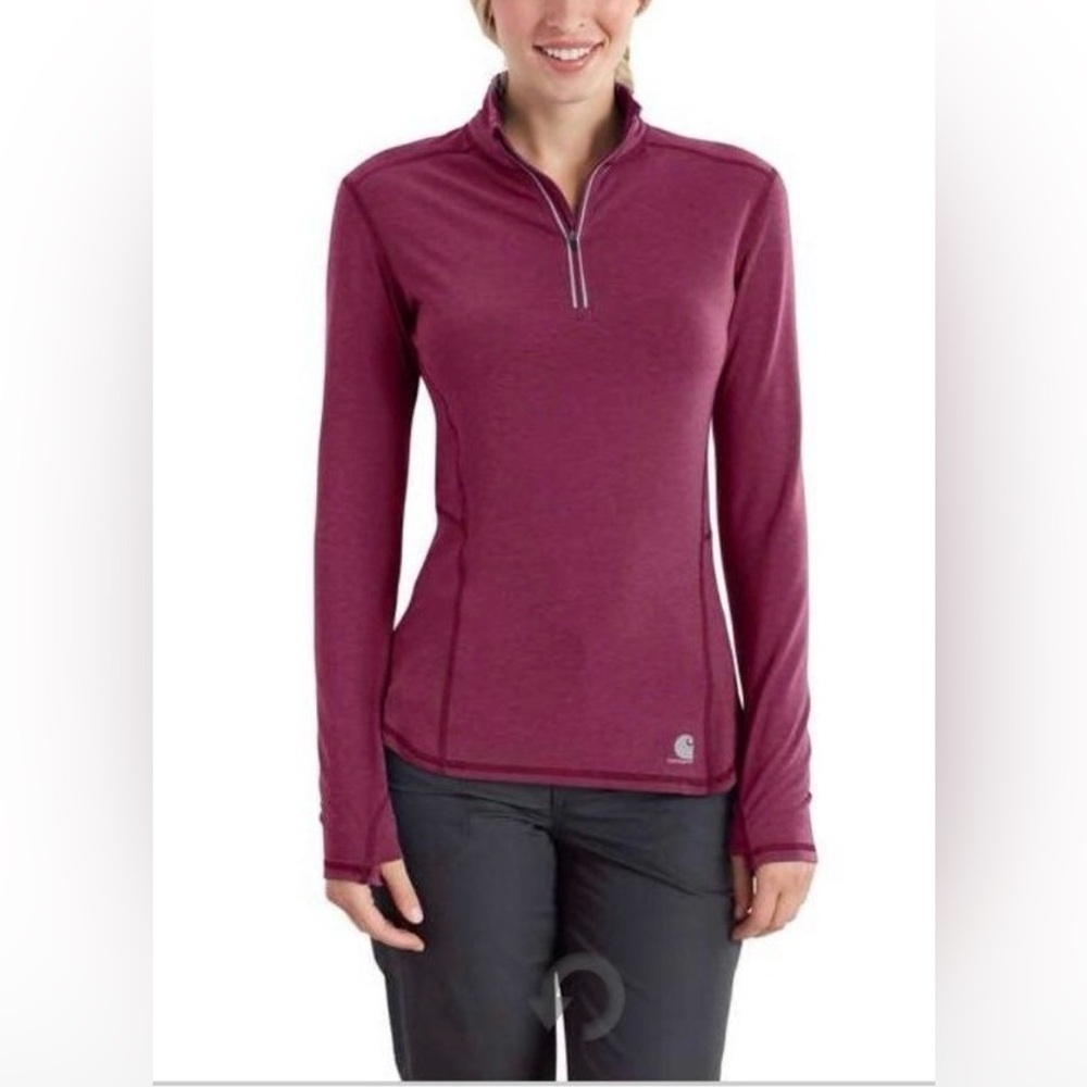 CARHARTT Women's Burgundy 1/4 Zip Long Sleeve Tee Size Xtra Small